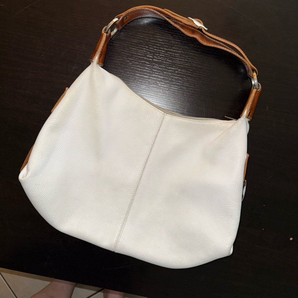 Genuine Italian leather Chic White and Tan Women's Shoulder Bag